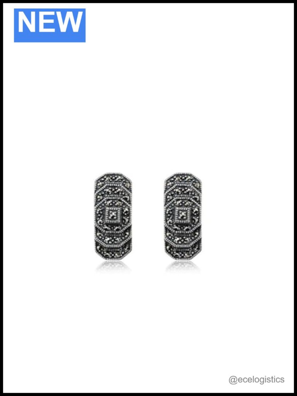 925 Sterling Silver Marcasite Art Deco Stepped Stud Earrings